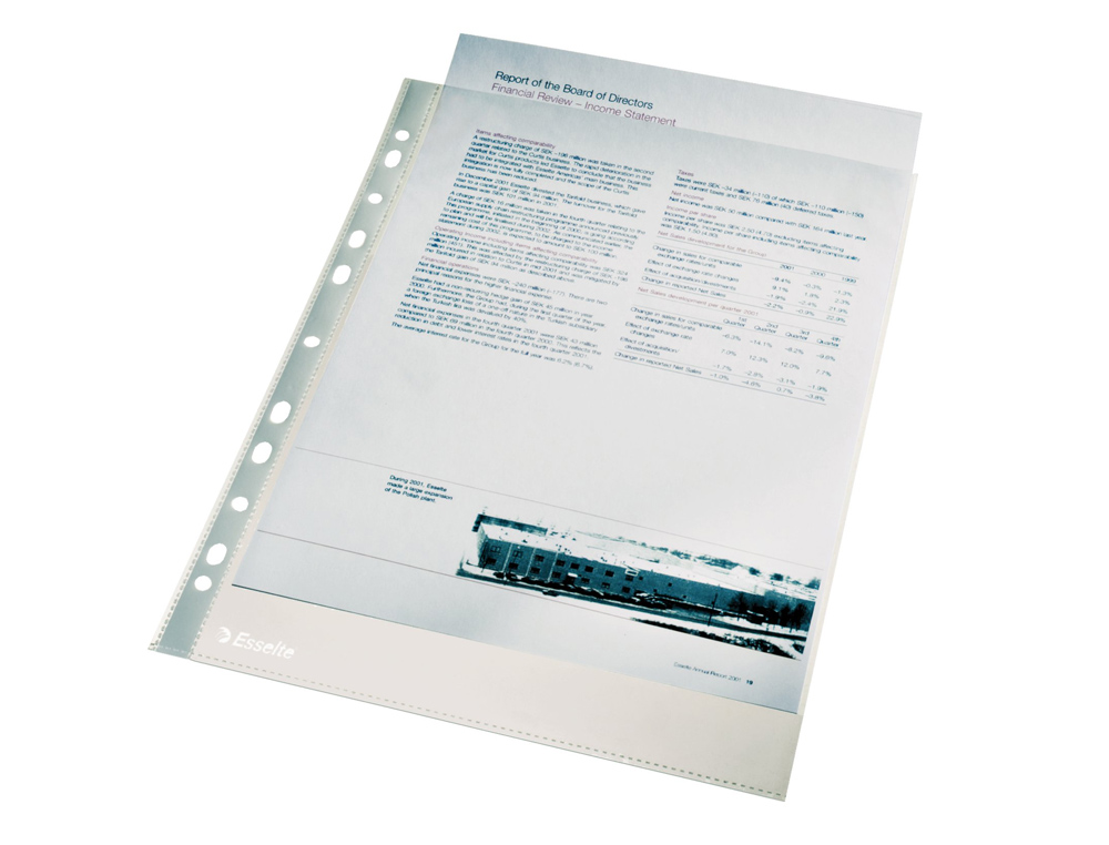 BOLSA CATALOGO/MICA ESSELTE FOLIO POLIPROPILENO 120 MICRONS CRISTAL CAIXA DE 100 UNIDADES