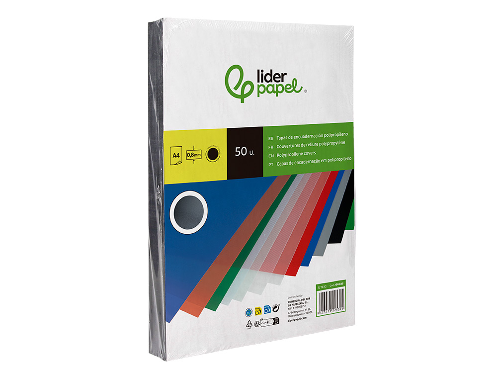 CAPA DE ENCADERNACAO LIDERPAPEL POLIPROPILENO DIN A4 0.8 MM PRETA PACK DE 50 UNIDADES