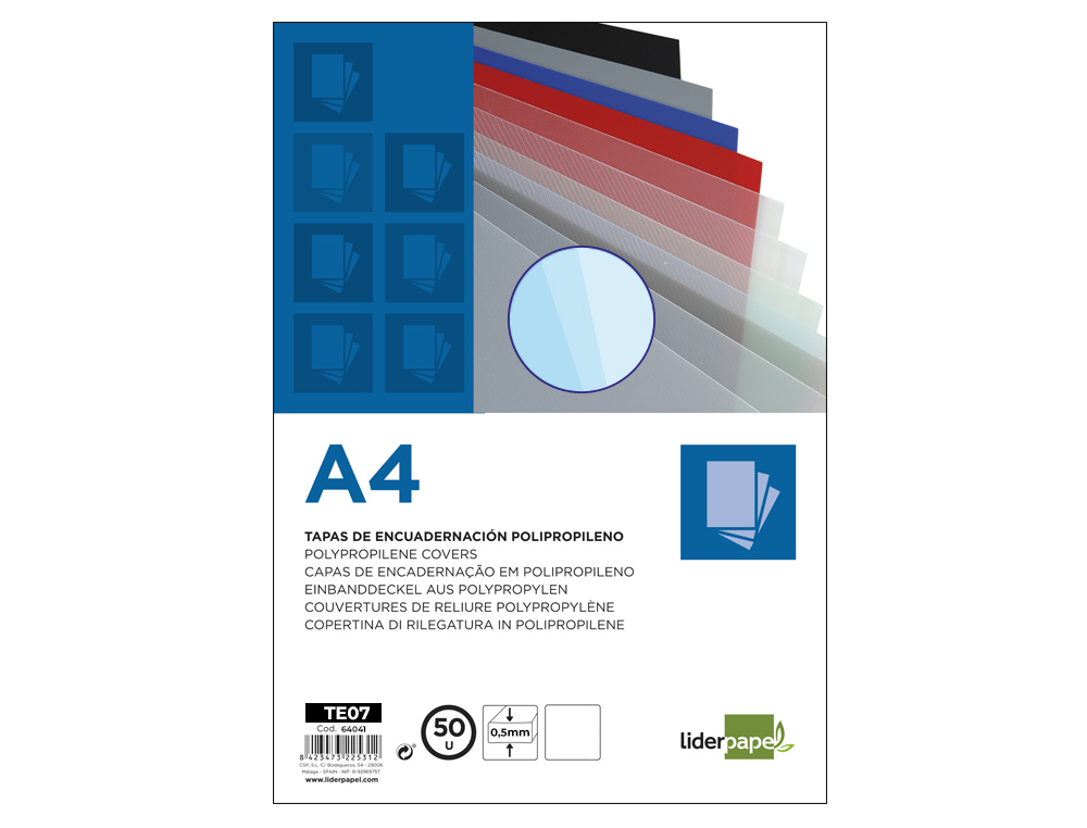 CAPA DE ENCADERNACAO LIDERPAPEL POLIPROPILENO DIN A4 0.5 MM FUMADA PACK DE 100 UNIDADES