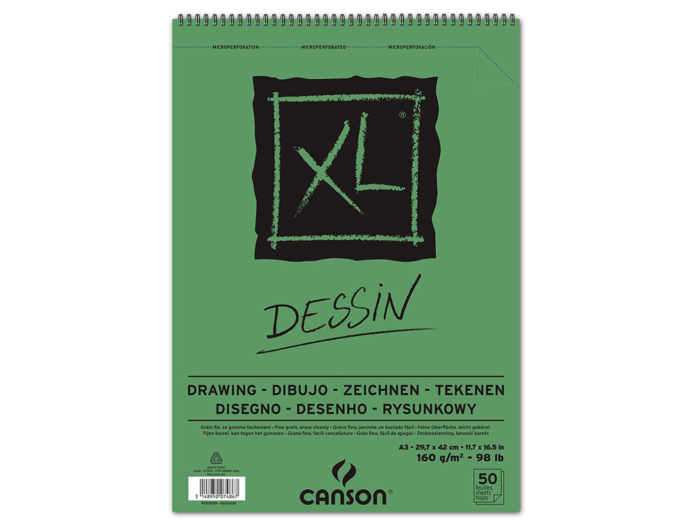 BLOCO DE DESENHO CANSON XL DESSIN DIN A3 LISO MICROPERFURADO ESPIRAL 29,7X42 CM 50 FOLHAS 160 GR