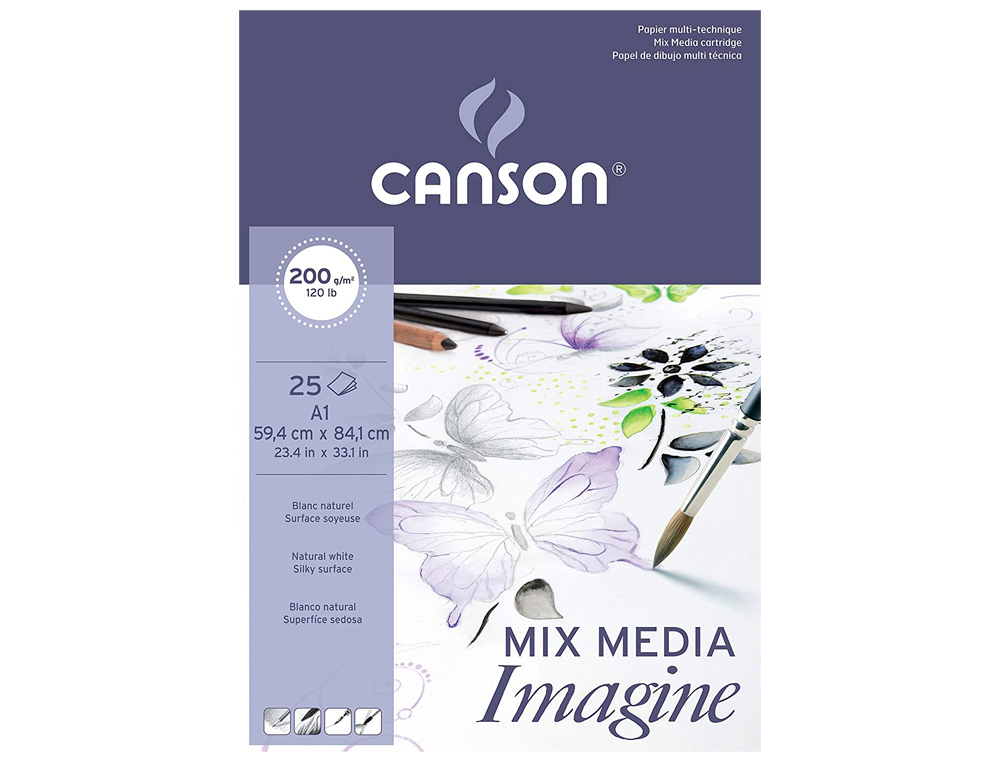 BLOCO DE DESENHO MULTITECNICAS CANSON IMAGINE DIN A1 COLADO LISO 59,4X84,1 CM 25 FOLHAS 200 GR