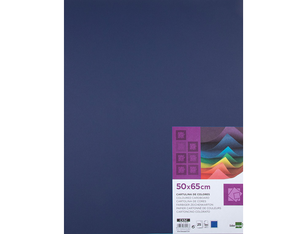 CARTOLINA LIDERPAPEL 50X65 CM 180 GR AZUL SAFIRA PACK DE 25 UNIDADES