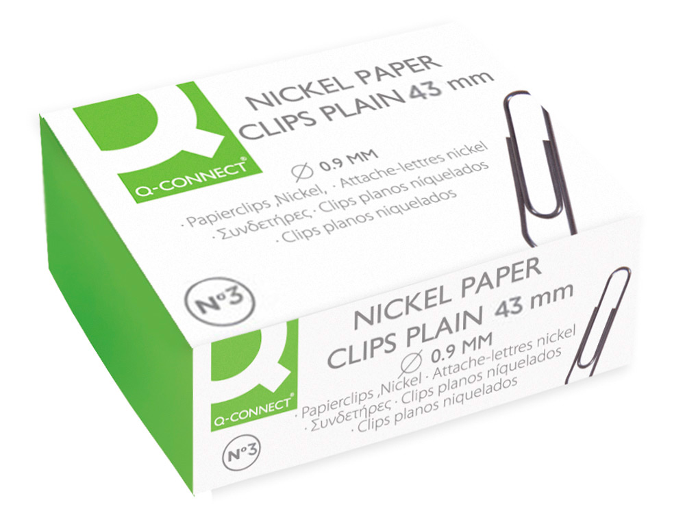 CLIPS NIQUELADOS Q-CONNECT LABIADO - N.3 43 MM CAIXA DE 100 UNIDADES