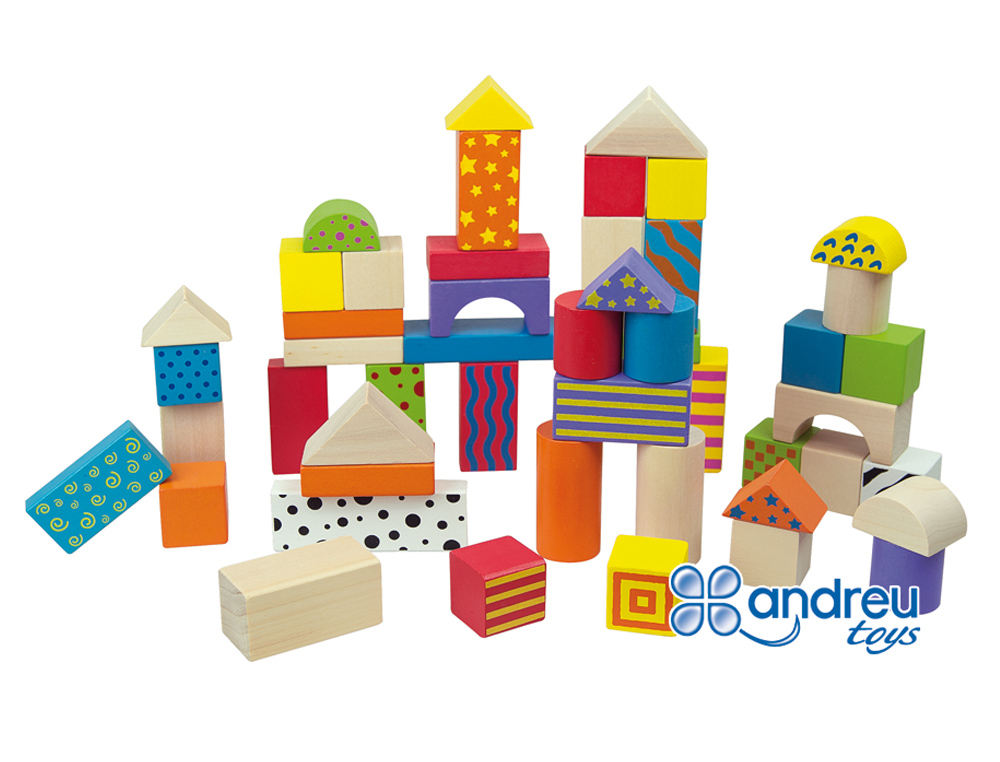 JOGO ANDREUTOYS CONSTRUCAO BLOCOS MADEIRA 50 PECAS 18X18 CM