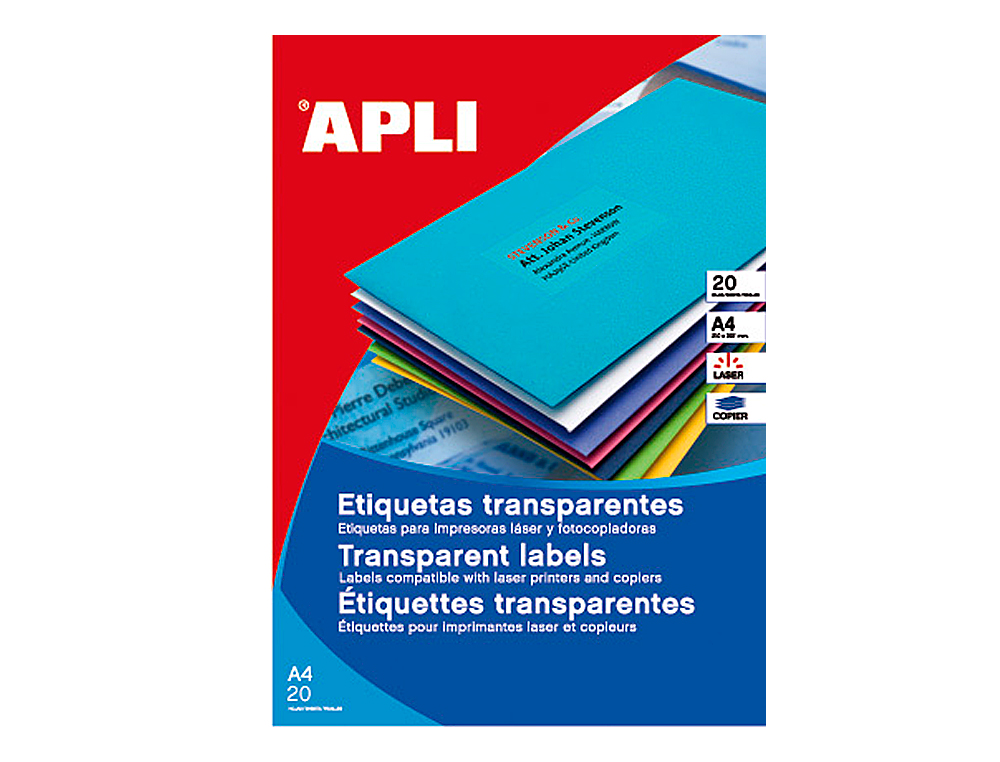 ETIQUETAS ADESIVAS APLI 1224 TRANSPARENTES FORMATO 70X37 MM PARA FOTOCOPIA LASER CAIXA 20 FOLHAS COM 480 ETIQUETAS