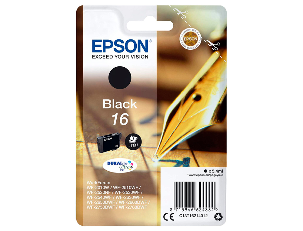 TINTEIRO EPSON 16 WF2010W WF2510WF WF2520NF WF2530WF WF2540WF PRETO 175 PAG