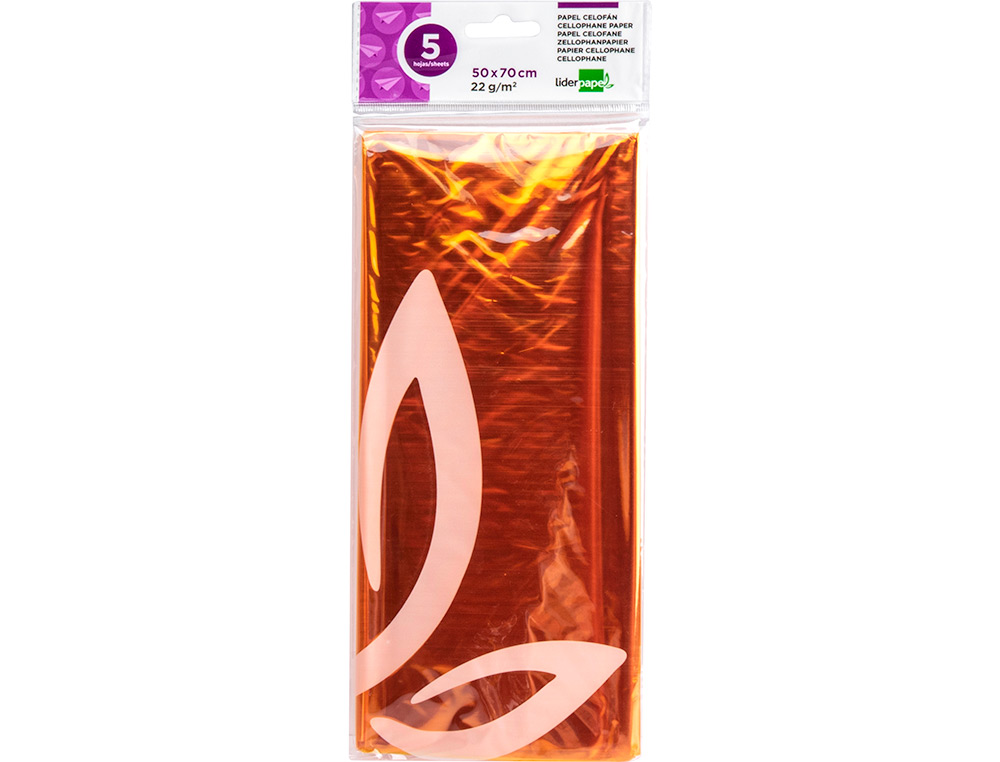 PAPEL CELOFANE LIDERPAPEL 50X70 CM 22GR BOLSA DE 5 FOLHAS AMARELO