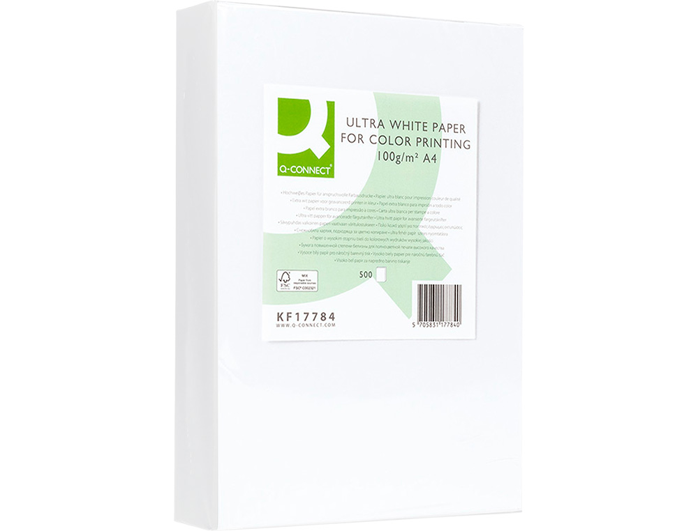 PAPEL FOTOCOPIA ULTRA WHITE Q-CONNECT DIN A4 100 GR EMBALAGEM DE 500 FOLHAS