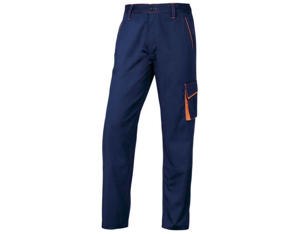 CALÇAS DELTAPLUS COM CINTURA AJUSTAVEL E 5 BOLSOS COR AZUL LARANJA TAMANHO S