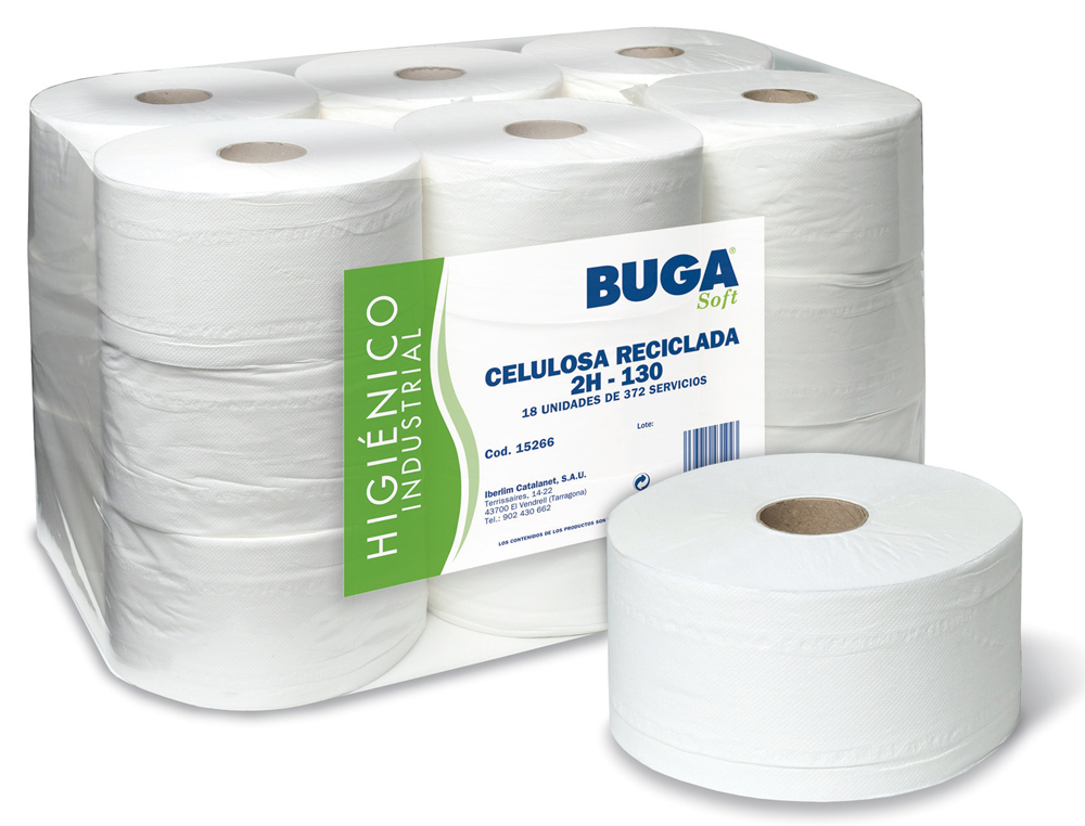 PAPEL HIGIENICO INDUSTRIAL GOFRADO BUGA RECICLADO 2 FOLHAS 130 M