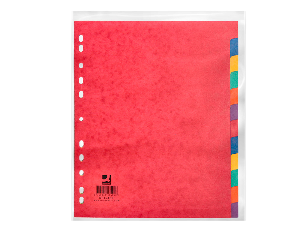 SEPARADOR Q-CONNECT CARTOLINA BRILLO CONJUNTO DE 12 SEPARADORES DIN A4 MULTIPERFURADO