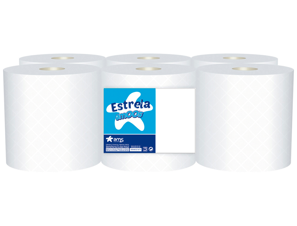 PAPEL SECA MAOS AMOOS 2 FOLHAS 190 MM X 130 MT PACK DE 6 ROLOS