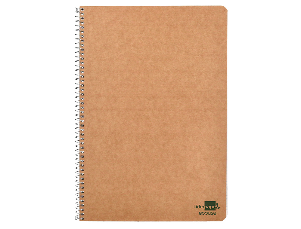 BLOC ESPIRAL LIDERPAPEL FOLIO ECOUSE TAPA CARTULINA KRAFT 80 HOJAS PAPEL RECICLADO 60 GR CUADRO 4 MM. CON MARGEN