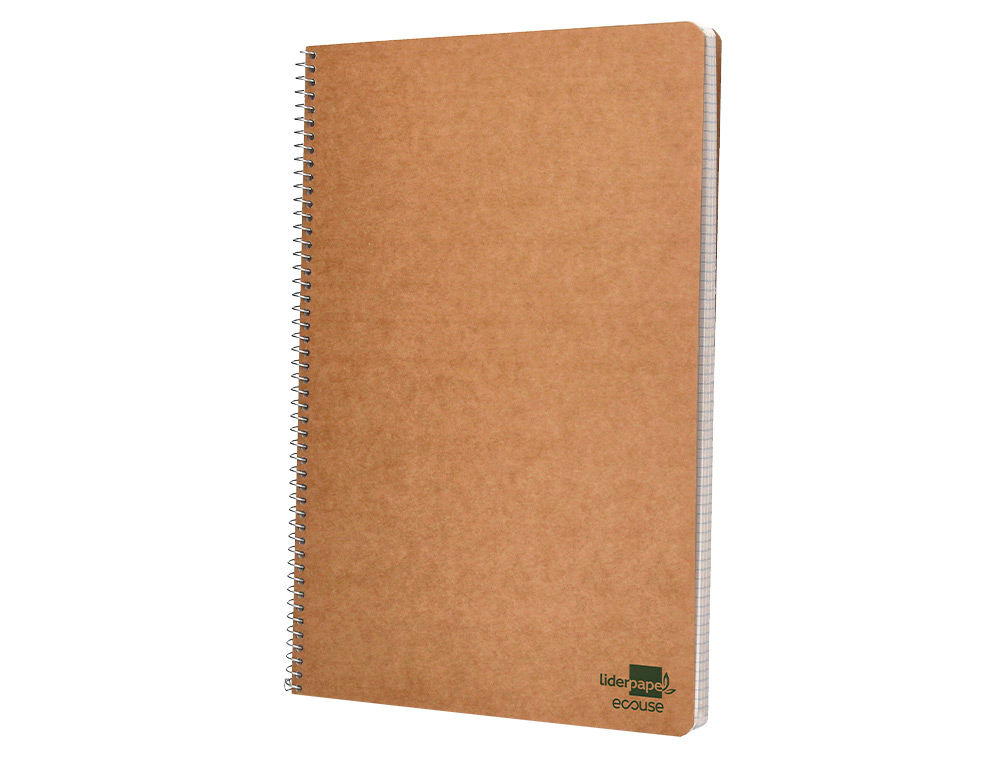 BLOC ESPIRAL LIDERPAPEL FOLIO ECOUSE TAPA CARTULINA KRAFT 80 HOJAS PAPEL RECICLADO 60 GR CUADRO 4 MM. CON MARGEN