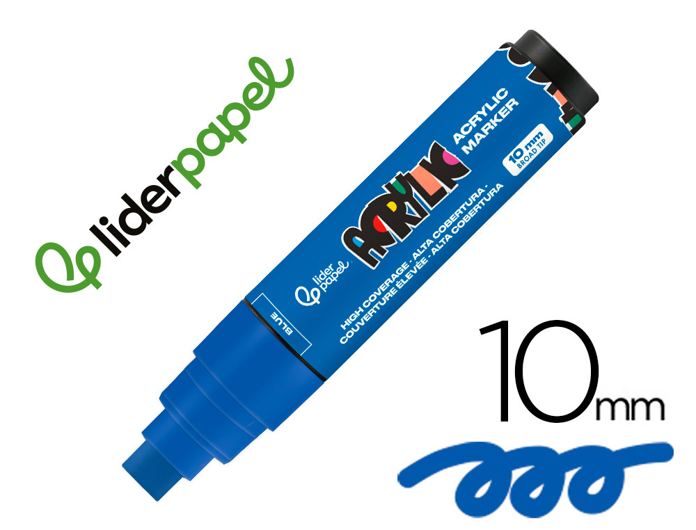 MARCADOR LIDERPAPEL ACRYLIC BASE AGUA TODO TIPO DE SUPERFICIE PONTA RETANGULAR 10 MM AZUL