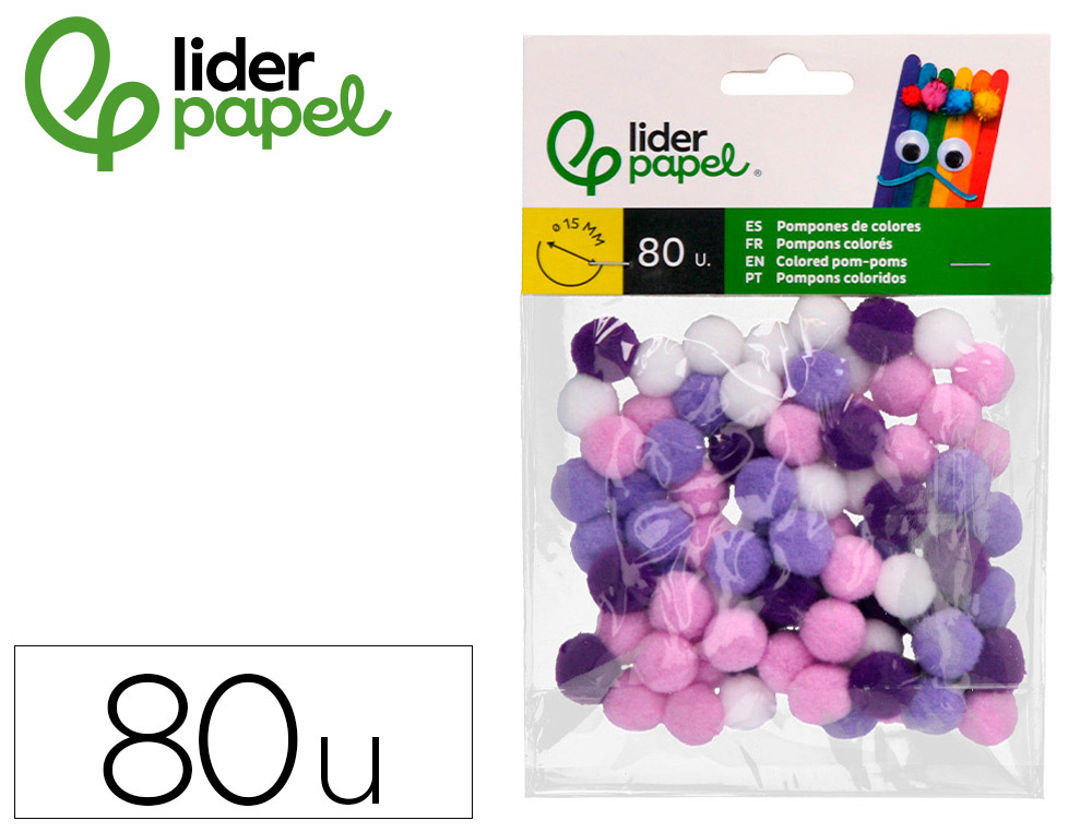 POMPONS DE CORES LIDERPAPEL 1,5 CM TONALIDADES VIOLETA BOLSA COM 80 UNIDADES
