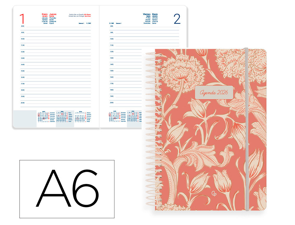 AGENDA ESPIRAL LIDERPAPEL SANTORINI A6 2026 DIA PAGINA VERMELHO PAPEL 60 GR FSC