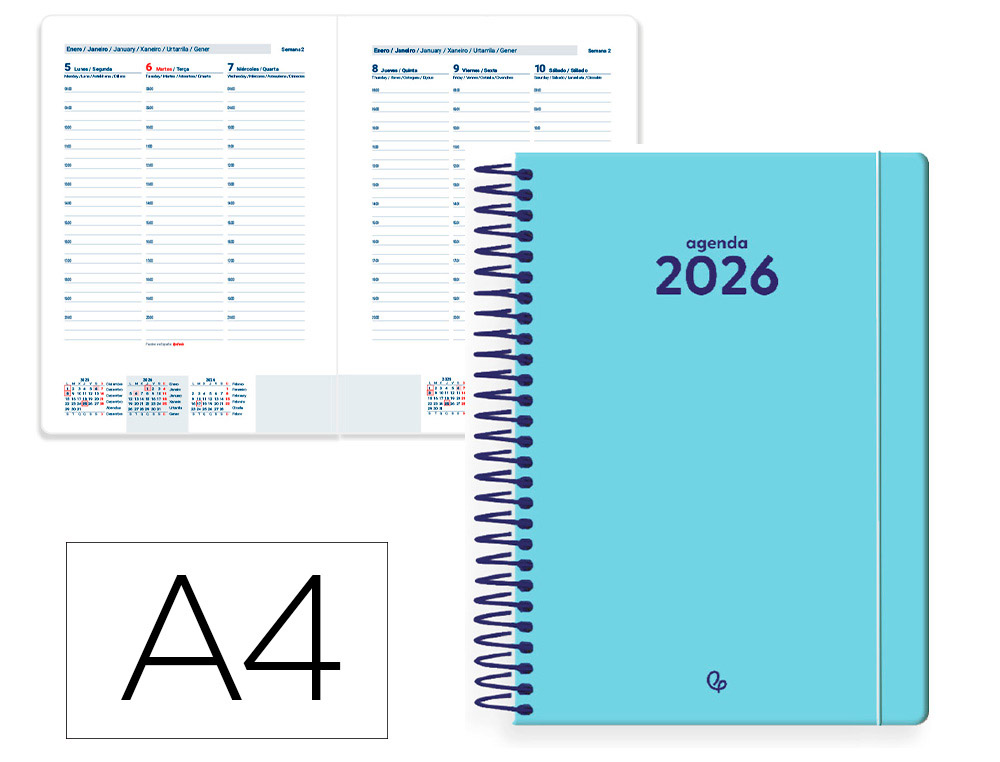 AGENDA ESPIRAL LIDERPAPEL CLASSIC A4 2026 SEMANA VISTA AZUL CLARO PAPEL 70 GR FSC