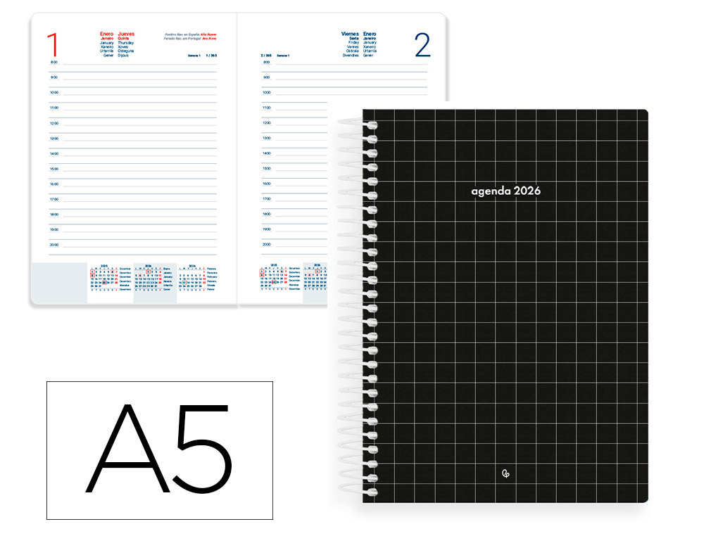 AGENDA ESPIRAL LIDERPAPEL GAZI A5 2026 DIA PAGINA PRETO PAPEL 70 GR FSC
